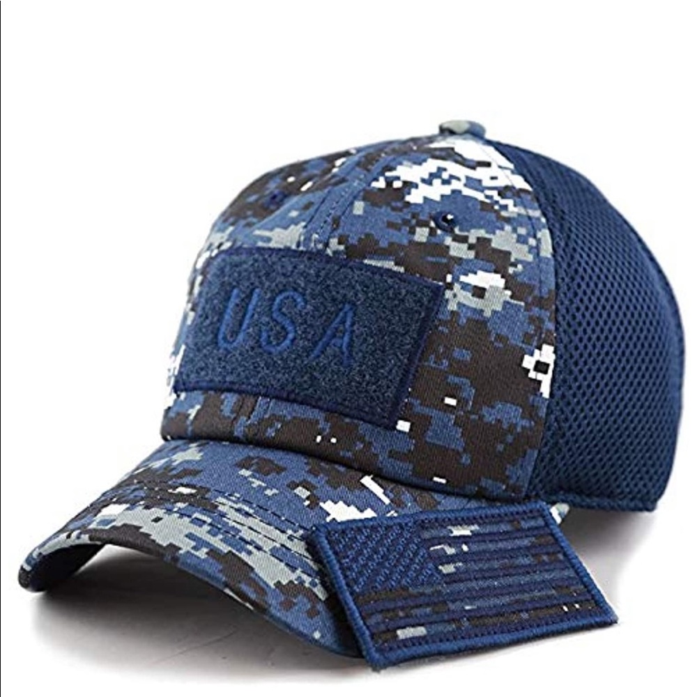 Military US Army/Navy Blue Cap USA Flag Patch Hat